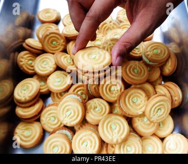 Round salted cracker cookies Stock Photo