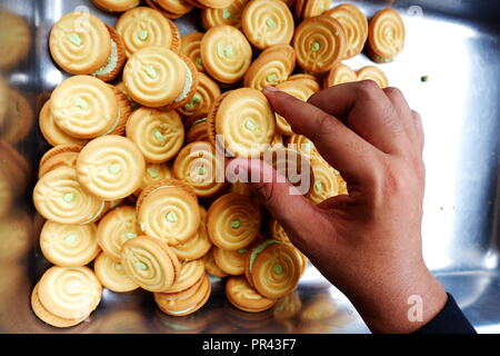 Round salted cracker cookies Stock Photo