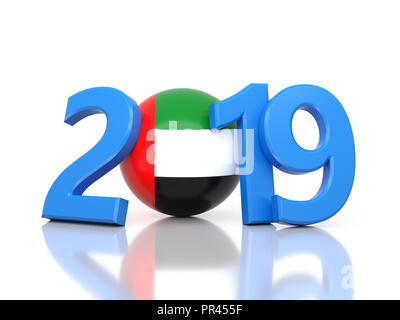 New Year 2019 Creative Design Concept with Flag - 3D Rendered Image Stock Photo