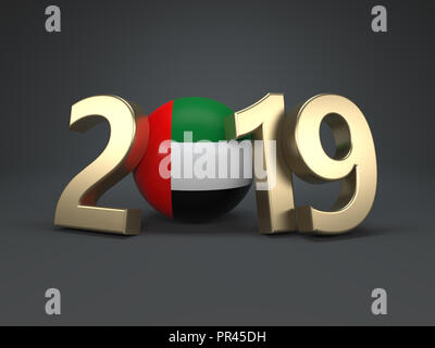 New Year 2019 Creative Design Concept with Flag - 3D Rendered Image Stock Photo