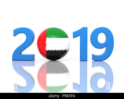 New Year 2019 Creative Design Concept with Flag - 3D Rendered Image Stock Photo