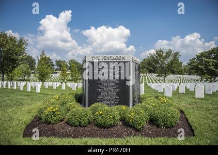 Pentagon Group Burial Marker in Section 64 of Arlington National Cemetery, Arlington, Virginia, Sept. 5, 2018. Stock Photo