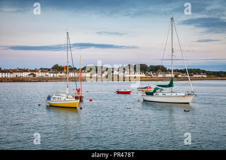 Boats moored in the harbour of the fishing village of Garlieston in Wigtownshire, Dumfries and Galloway, Scotland. Stock Photo