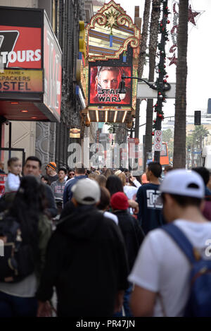 Los Angeles, CA - March 26, 2018: Crowds of tourists on the Hollywood Walk of Fame by the El Capitan Theatre Stock Photo