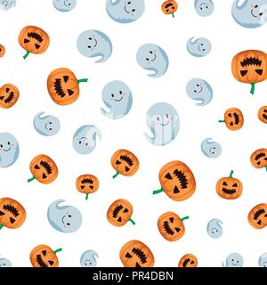 happy halloween ghosts and pumpkins pattern vector illustration design Stock Vector