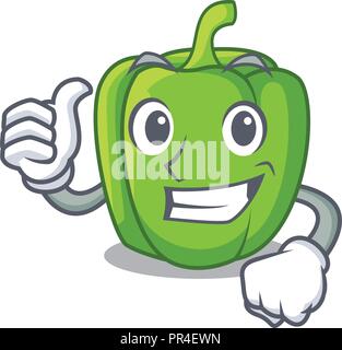 Thumbs up green peppers on the table cartoon Stock Vector
