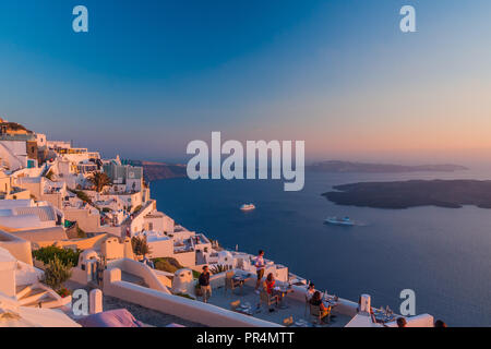 Sunset of Imerovigli in Santorini in Greece Stock Photo