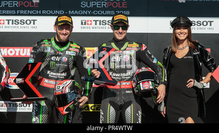 September 29 18 01 Jonathan Rea Gbr Kawasaki Zx 10rr 66 Tom Sykes Gbr Kawasaki Zx 10rr Kawasaki Racing Team Worldsbk Sbk 18 Moto Sbk Magny Cours Grand Prix 18 Superpole 18 Circuit De Nevers Magny Cours