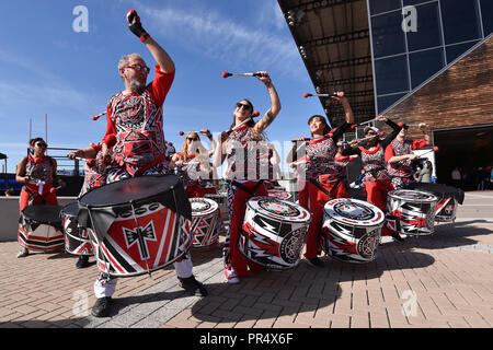 London, UK. 29th September 2018. The Drum performances during Gallagher Premiership match between Saracens and Bath Rugby at Allianz Park on Saturday, 29 September 2018. LONDON ENGLAND.  (Editorial use only, license required for commercial use. No use in betting, games or a single club/league/player publications.) Credit: Taka Wu/Alamy Live News