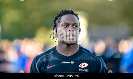 London, UK. 29th Septemebr 2018. Saracens Mario Itoje after their 50-27 win in the Gallagher Premiership match between Saracens and Bath Rugby at the Allianz Park, London, England on 29 September 2018. Photo by Phil Hutchinson. Editorial use only, license required for commercial use. No use in betting, games or a single club/league/player publications.