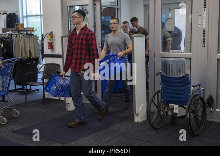 marines sailors dod personnel and civilians enter the marine corps exchange on marine corps air station alamy