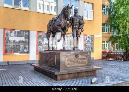 Samara, Russia - September 22, 2018: Monument to the soldiers of the 5th Hussar Alexandrian Regiment (Black Hussars) Stock Photo