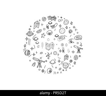 Vector design of astronomer and astronomic objects. Stock Vector