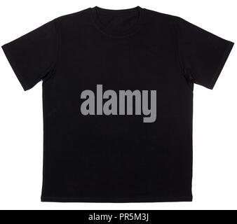 Black plain shortsleeve cotton T-Shirt template isolated on a white background Stock Photo