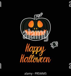 Card Dark Jack lantern pumpkin Happy Halloween jackolantern. Vector illustration isolated on black background. Stock Vector