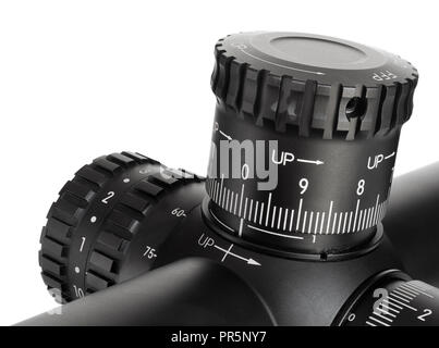 Elevation adjustment dial on a tactical sniper scope Stock Photo