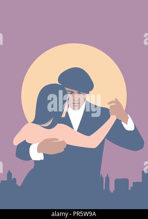 Tango Dancers. A couple dancing tango. Pastel colors. Stock Vector