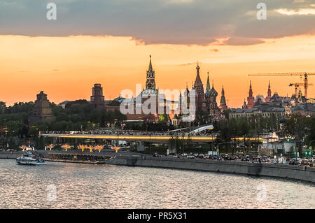 May 12 2018 -Moscow Russia Red Square: the St Basil's Cathedral Red Square and Kremlin, night view from the bridge Stock Photo