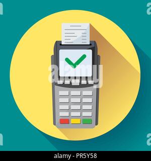 Payment machine and credit card terminal icon in flat style. Stock Vector