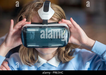 Children using VR headsets Stock Photo