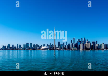 The skyline of downtown Toronto from Centre Island looking across Lake Ontario Stock Photo