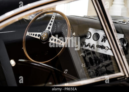vintage car interior driver seat of a Jaguar E-Type Stock Photo