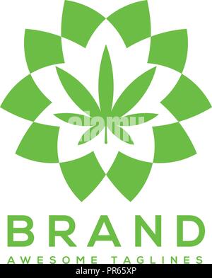 Medical cannabis marijuana , leaf and circle cannabis logo, marijuana medical logo concept Stock Vector