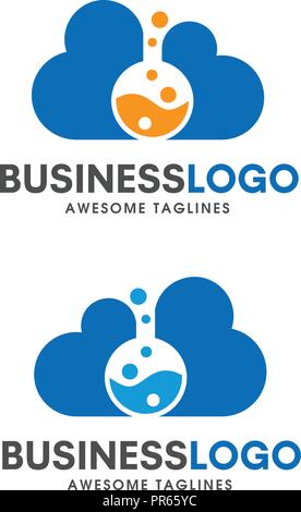cloud lab logo concept. Laboratory and storage logo. Unique science and bottle logotype design template.cloud technology logo Stock Vector
