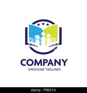 Education logo with open book and abstract student lines,stars and circle line, open book logo concept, education, school, student logo concept Stock Vector