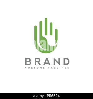 Green leaf in hand eco logo, green  ecology and environment protection concept. leaf and hand logo concept Stock Vector