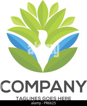 green leaf and human character logo sign, yoga and health care logo vector Stock Vector
