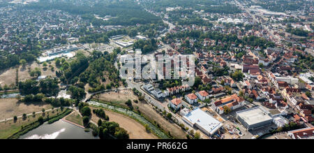 Gifhorn, Germany, September 16, 2018: Aerial photograph of the outskirts of the district town of Gifhorn, taken during a flight with an ultralight air Stock Photo