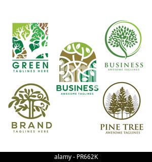 green tree with leaves logo. herbal leaf circle, Ecology, natural, organic label or logo, tree Vector illustration isolated on white background Stock Vector