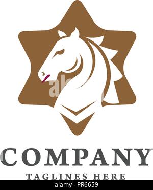 creative horse and star logo concept,Horse head combine with star icon,Stallion logo vector Stock Vector