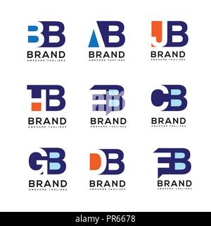 creative Letter combine logo design elements. simple letter BB,AJ,AB, HB,AB,EB,GB,DB,FB logo,Business corporate letter logo design vector Stock Vector