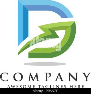 Letter D lightning logo icon design template elements, flash letter D logo vector, strong letter D logo Stock Vector