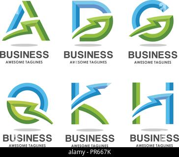 Letter with lightning logo set design template elements, flash letter logo set vector, strong letter  logo Stock Vector