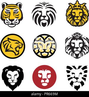 best Lion head logo vector set ,tiger vector concept illustration. Lion head logo. Wild lion head graphic illustration. Wilde cat logo sign. Pride of Stock Vector