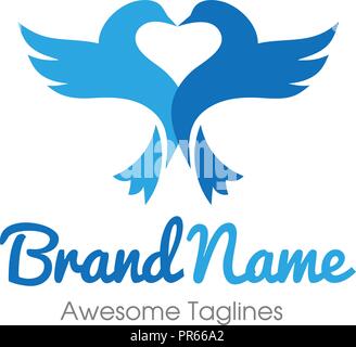 Bird with heart love vector logo concept, love bird logo vector, Dove silhouette logo, eagle silhouette symbol, Design element Stock Vector