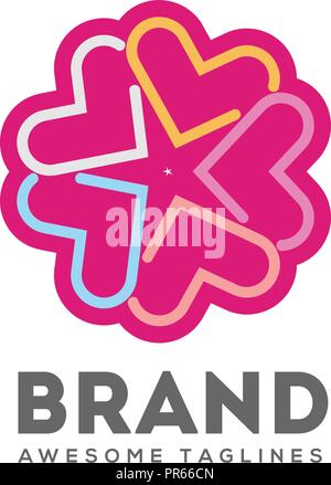 heart logo circle continues concept, love lines color hearts logo. Simple love lines romantic logo.Concept for family, pregnancy, wedding or romantic Stock Vector