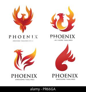 luxury phoenix logo concept, best phoenix bird logo design, phoenix vector logo,creative logo of mythological bird , a unique bird , a flame born from Stock Vector
