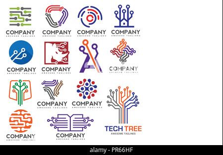 Digital electronics set logo design, Creative electronic circuits logo vector, IT technology logo concept Stock Vector