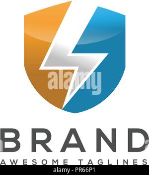 thunder shield logo, lighting shield logo, flash power shield logo, flash security logo Stock Vector