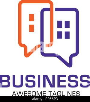House in chat bubble line icon, real estate bubble chat logo vector Stock Vector