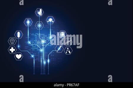 Abstract technology digital health medical concept icon digital medical symbol on hi tech blue healthcare pharmacy on gradient square for template web Stock Vector