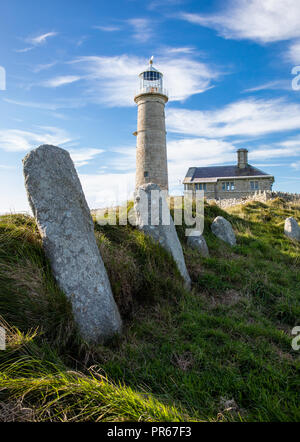 Latin inscribed Christian granite stones in Beacon Hill cemetery by the Old Light lighthouse on Lundy Island off the north coast of Devon UK Stock Photo