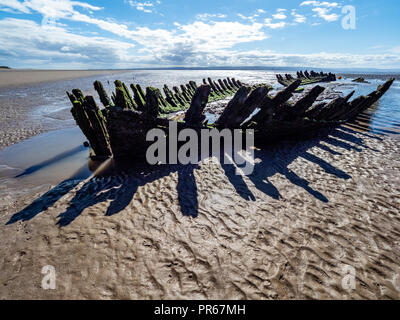 Wreck of the Norwegian barque SS Nornen - a feature of Berrow dunes near Burnham on Sea since it ran aground in 1897 - Somerset UK Stock Photo