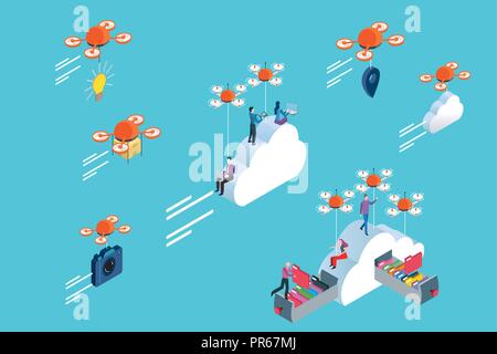 Drones carrying Clouds and Packages Stock Vector
