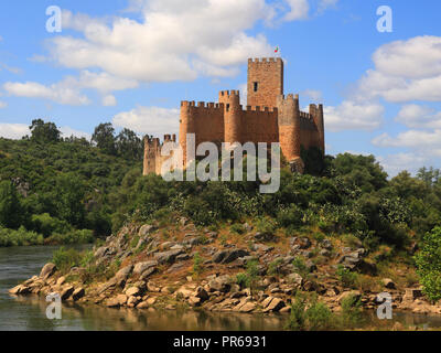 The medieval Almourol Castle built on an island in the middle of River Tagus - Rio Tejo, Santarem, Ribatejo, Portugal. Stock Photo