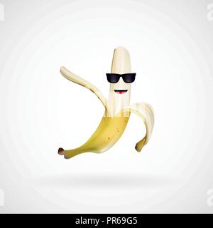 Realistic banana character wearing sunglasses, vector, illustration, eps file Stock Vector